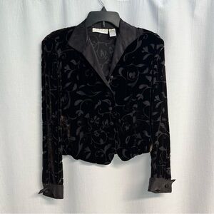 Vtg Dana Buchman Dark Brown Silk Blend Velvet Burnout Jacket Whimsigoth Classic
